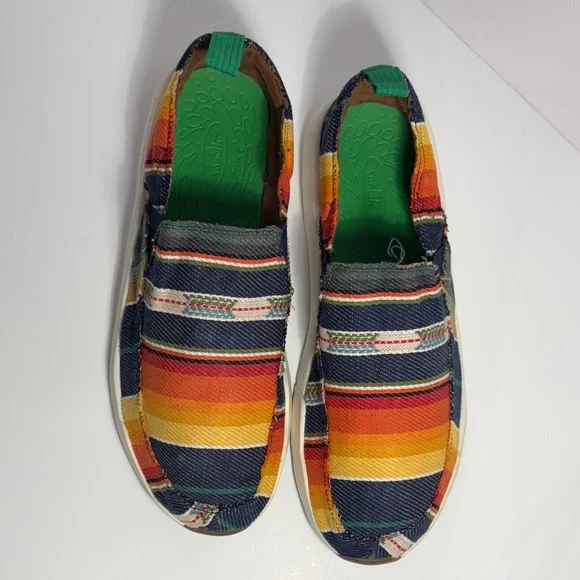 Sanuk Men's Multicolor Striped Canvas Slip-Ons with Green Insole - Picture 1 of 10